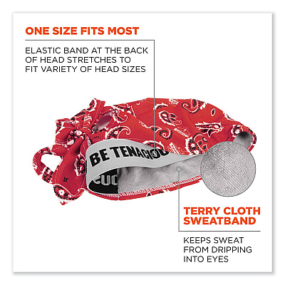 ergodyne Chill-Its 6615 High-Performance Bandana Doo Rag with Terry Cloth Sweatband, One Size Fits Most, Red Western (EGO12479)