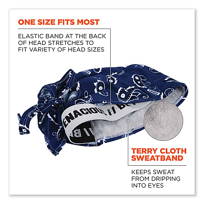 ergodyne Chill-Its 6615 High-Performance Bandana Doo Rag  with Terry Cloth Sweatband, One Size Fits Most, Navy Western (EGO12480)