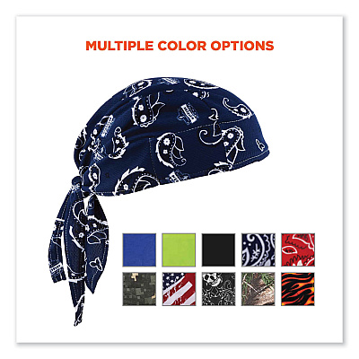 ergodyne Chill-Its 6615 High-Performance Bandana Doo Rag  with Terry Cloth Sweatband, One Size Fits Most, Navy Western (EGO12480)