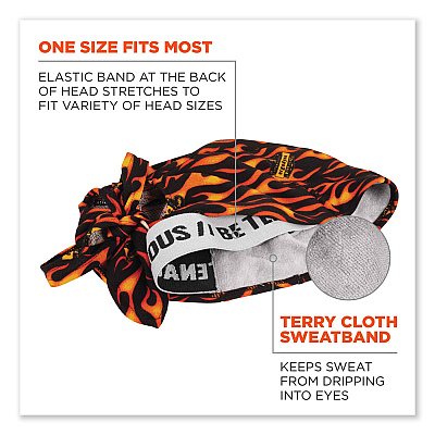 ergodyne Chill-Its 6615 High-Performance Bandana Doo Rag with Terry Cloth Sweatband, One Size Fits Most, Flames (EGO12485)