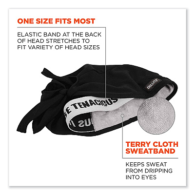 ergodyne Chill-Its 6615 High-Performance Bandana Doo Rag with Terry Cloth Sweatband, One Size Fits Most, Black (EGO12487)