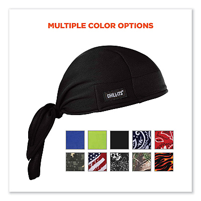 ergodyne Chill-Its 6615 High-Performance Bandana Doo Rag with Terry Cloth Sweatband, One Size Fits Most, Black (EGO12487)