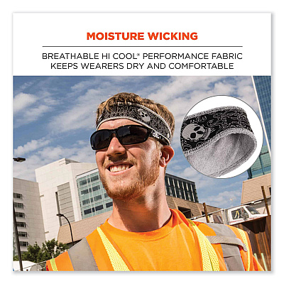 ergodyne Chill-Its 6605 High-Performance Terry Cloth Sweatband, Cotton Terry Cloth, One Size Fits Most, Skulls (EGO12489)