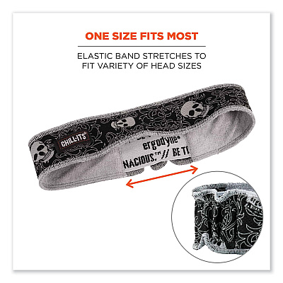ergodyne Chill-Its 6605 High-Performance Terry Cloth Sweatband, Cotton Terry Cloth, One Size Fits Most, Skulls (EGO12489)