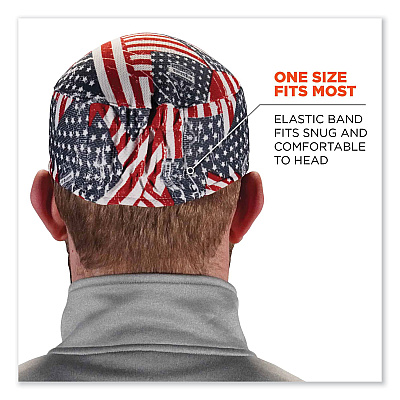 ergodyne Chill-Its 6630 High-Performance Terry Cloth Skull Cap, Polyester, One Size Fits Most, Stars and Stripes (EGO12506)