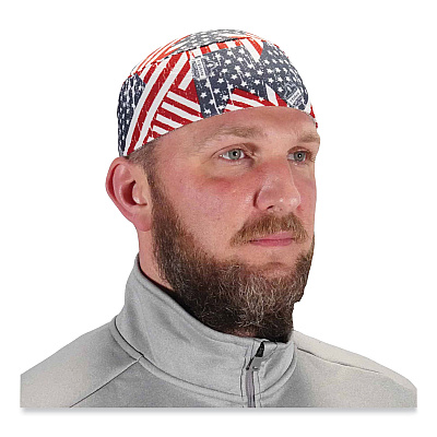 ergodyne Chill-Its 6630 High-Performance Terry Cloth Skull Cap, Polyester, One Size Fits Most, Stars and Stripes (EGO12506)