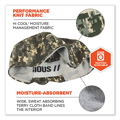 ergodyne Chill-Its 6630 High-Performance Terry Cloth Skull Cap, Polyester, One Size Fits Most, Camo (EGO12507)