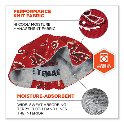 ergodyne Chill-Its 6630 High-Performance Terry Cloth Skull Cap, Polyester, One Size Fits Most, Red Western (EGO12508)