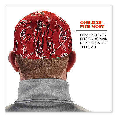ergodyne Chill-Its 6630 High-Performance Terry Cloth Skull Cap, Polyester, One Size Fits Most, Red Western (EGO12508)