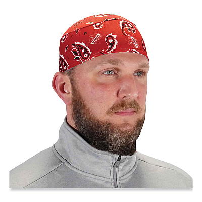 ergodyne Chill-Its 6630 High-Performance Terry Cloth Skull Cap, Polyester, One Size Fits Most, Red Western (EGO12508)