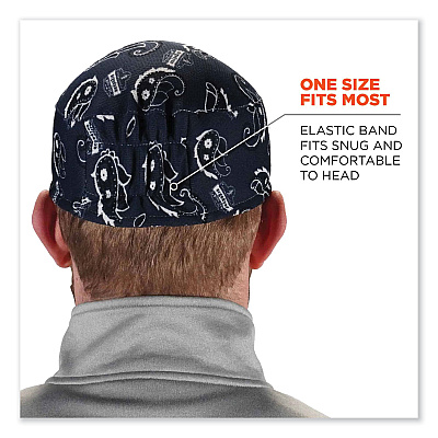 ergodyne Chill-Its 6630 High-Performance Terry Cloth Skull Cap, Polyester, One Size Fit Most, Navy Western (EGO12509)