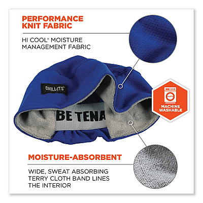 ergodyne Chill-Its 6630 High-Performance Terry Cloth Skull Cap, Polyester, One Size Fits Most, Blue (EGO12510)
