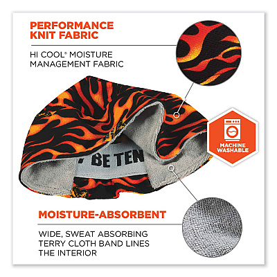 ergodyne Chill-Its 6630 High-Performance Terry Cloth Skull Cap, Polyester, One Size Fits Most, Flames (EGO12514)