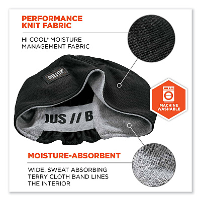 ergodyne Chill-Its 6630 High-Performance Terry Cloth Skull Cap, Polyester, One Size Fits Most, Black (EGO12516)
