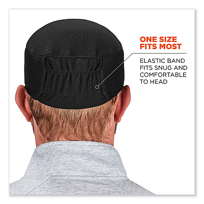 ergodyne Chill-Its 6630 High-Performance Terry Cloth Skull Cap, Polyester, One Size Fits Most, Black (EGO12516)