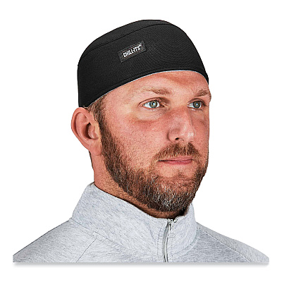 ergodyne Chill-Its 6630 High-Performance Terry Cloth Skull Cap, Polyester, One Size Fits Most, Black (EGO12516)