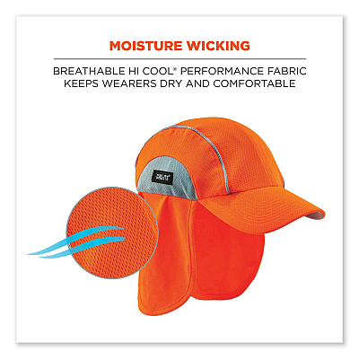 ergodyne Chill-Its 6650 High-Performance Hat Plus Neck Shade, Polyester, One Size Fits Most, Orange (EGO12521)