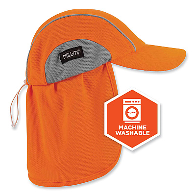 ergodyne Chill-Its 6650 High-Performance Hat Plus Neck Shade, Polyester, One Size Fits Most, Orange (EGO12521)