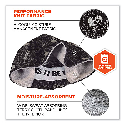 ergodyne Chill-Its 6630 High-Performance Terry Cloth Skull Cap, Polyester, One Size Fits Most, Skulls (EGO12529)