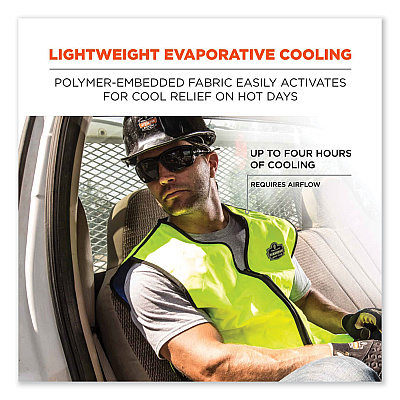 ergodyne Chill-Its 6665 Embedded Polymer Cooling Vest with Zipper, Nylon/Polymer, 3X-Large, Lime (EGO12537)