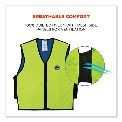 ergodyne Chill-Its 6665 Embedded Polymer Cooling Vest with Zipper, Nylon/Polymer, 3X-Large, Lime (EGO12537)
