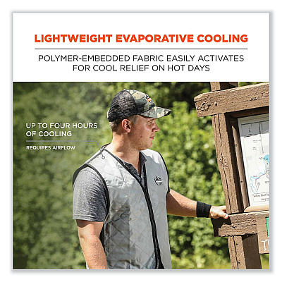 ergodyne Chill-Its 6665 Embedded Polymer Cooling Vest with Zipper, Nylon/Polymer, Large, Gray (EGO12544)