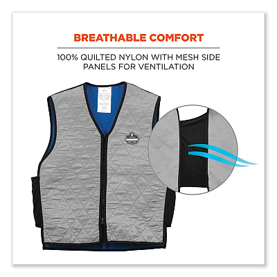 ergodyne Chill-Its 6665 Embedded Polymer Cooling Vest with Zipper, Nylon/Polymer, Large, Gray (EGO12544)