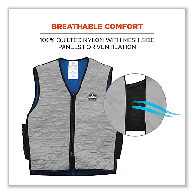 ergodyne Chill-Its 6665 Embedded Polymer Cooling Vest with Zipper, Nylon/Polymer, 2X-Large, Gray (EGO12546)