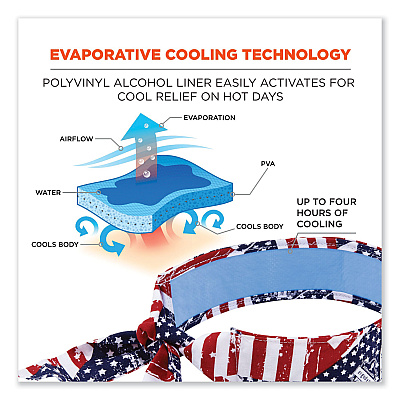 ergodyne Chill-Its 6700CT Cooling Bandana PVA Tie Headband, One Size Fits Most, Stars and Stripes (EGO12561)