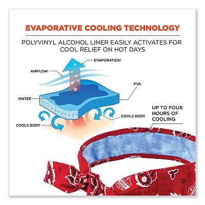 ergodyne Chill-Its 6700CT Cooling Bandana PVA Tie Headband, One Size Fits Most, Red Western (EGO12563)