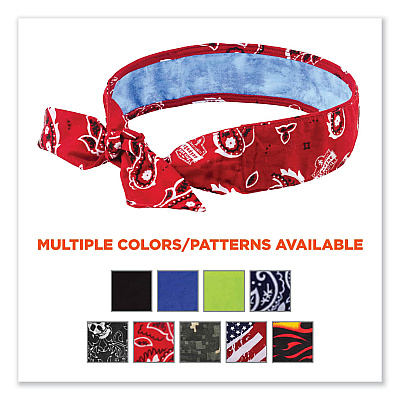 ergodyne Chill-Its 6700CT Cooling Bandana PVA Tie Headband, One Size Fits Most, Red Western (EGO12563)