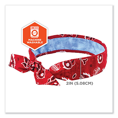 ergodyne Chill-Its 6700CT Cooling Bandana PVA Tie Headband, One Size Fits Most, Red Western (EGO12563)