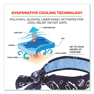 ergodyne Chill-Its 6700CT Cooling Bandana PVA Tie Headband, One Size Fits Most, Navy Western (EGO12564)