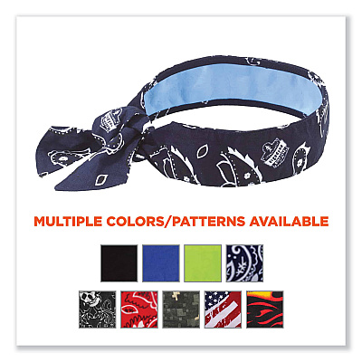 ergodyne Chill-Its 6700CT Cooling Bandana PVA Tie Headband, One Size Fits Most, Navy Western (EGO12564)