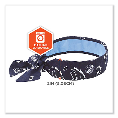 ergodyne Chill-Its 6700CT Cooling Bandana PVA Tie Headband, One Size Fits Most, Navy Western (EGO12564)
