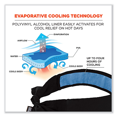 ergodyne Chill-Its 6700CT Cooling Bandana PVA Tie Headband, One Size Fits Most, Black (EGO12565)