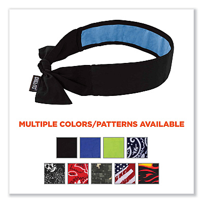 ergodyne Chill-Its 6700CT Cooling Bandana PVA Tie Headband, One Size Fits Most, Black (EGO12565)
