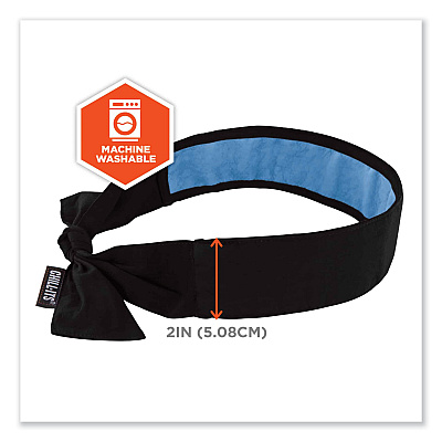 ergodyne Chill-Its 6700CT Cooling Bandana PVA Tie Headband, One Size Fits Most, Black (EGO12565)