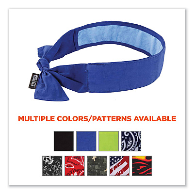 ergodyne Chill-Its 6700CT Cooling Bandana PVA Tie Headband, One Size Fits Most, Solid Blue (EGO12567)