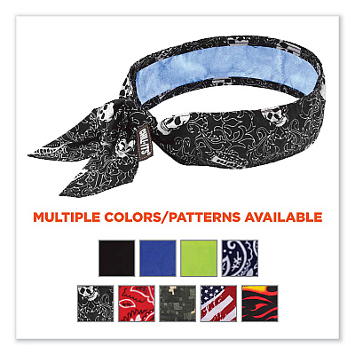 ergodyne Chill-Its 6700CT Cooling Bandana PVA Tie Headband, One Size Fits Most, Skulls (EGO12569)