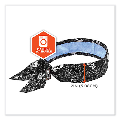 ergodyne Chill-Its 6700CT Cooling Bandana PVA Tie Headband, One Size Fits Most, Skulls (EGO12569)