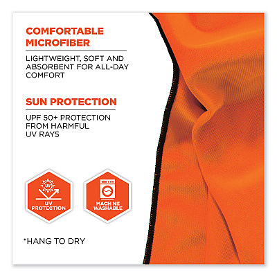 ergodyne Chill-Its 6602MF Evaporative Microfiber Cooling Towel, 40.9 x 9.8, One Size Fits Most, Microfiber, Orange (EGO12661)
