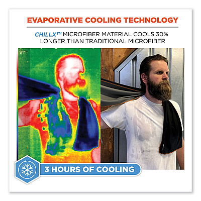 ergodyne Chill-Its 6602MF Evaporative Microfiber Cooling Towel, 40.9 x 9.8, One Size Fits Most, Microfiber, Black (EGO12668)
