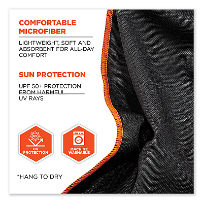 ergodyne Chill-Its 6602MF Evaporative Microfiber Cooling Towel, 40.9 x 9.8, One Size Fits Most, Microfiber, Black (EGO12668)