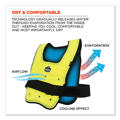 ergodyne Chill-Its 6687 Economy Dry Evaporative Cooling Elastic Waist Vest, Nylon, Large/X-Large, Lime (EGO12685)