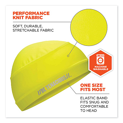 ergodyne Chill-Its 6632 Performance Knit Cooling Skull Cap, Polyester/Spandex, One Size Fits Most, Lime (EGO12687)