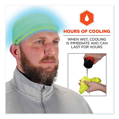 ergodyne Chill-Its 6632 Performance Knit Cooling Skull Cap, Polyester/Spandex, One Size Fits Most, Lime (EGO12687)