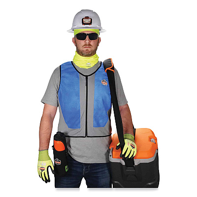 ergodyne Chill-Its 6667 Wet Evaporative PVA Cooling Vest with Zipper, PVA, Medium, Blue (EGO12693)