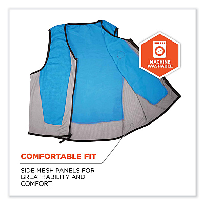 ergodyne Chill-Its 6667 Wet Evaporative PVA Cooling Vest with Zipper, PVA, Large, Blue (EGO12694)