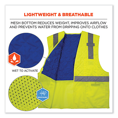 ergodyne Chill-Its 6668 Class 2 Hi-Vis Safety Cooling Vest, Polymer, Small, Lime (EGO12712)
